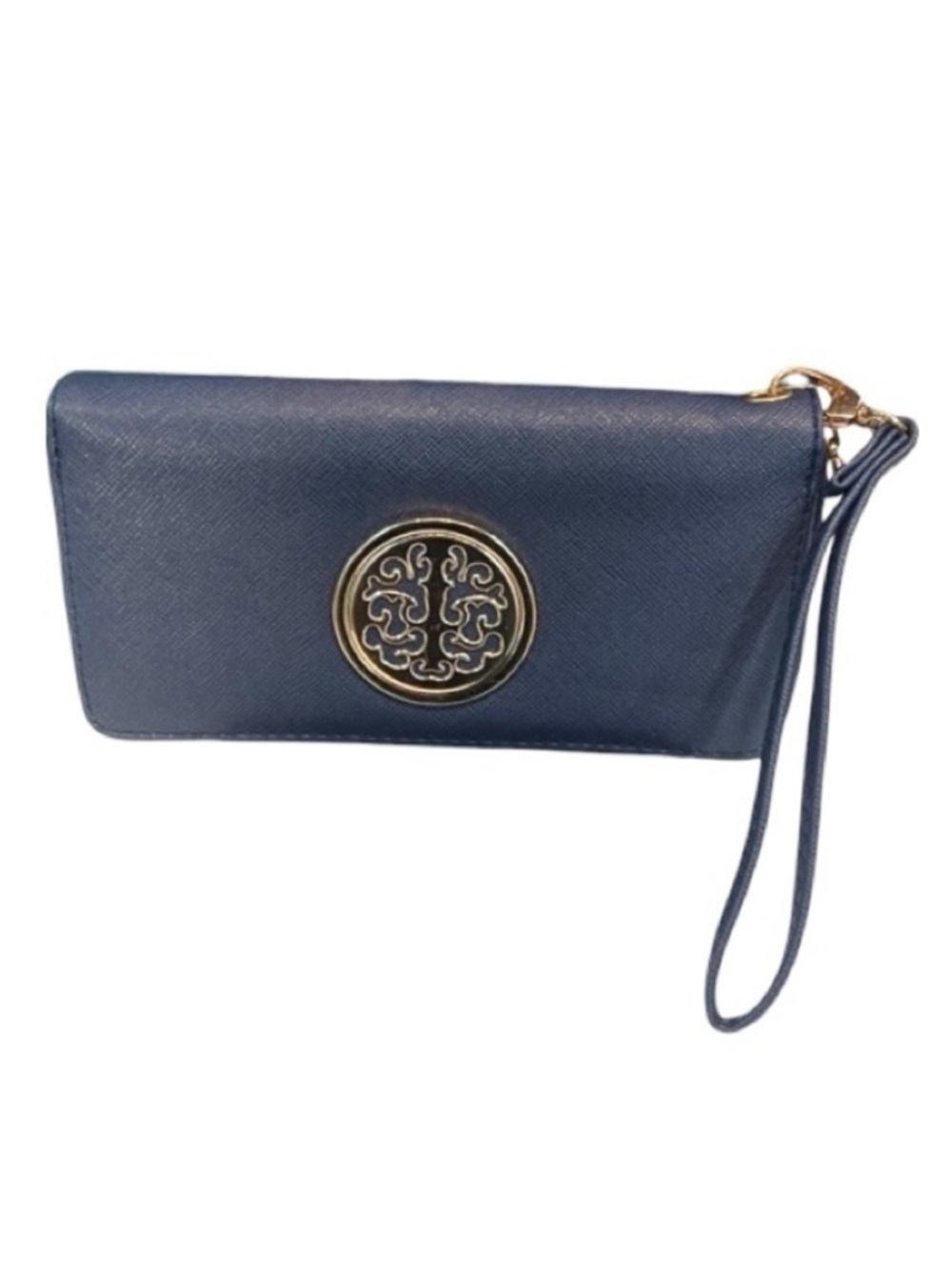 Rebecca & Rifka Navy Vegan Saffiano Leather Zip-Around Wristlet Wallet